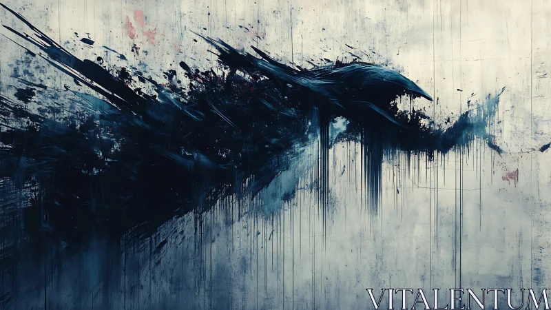 Abstract raven silhouette in dynamic dark ink splatter motion