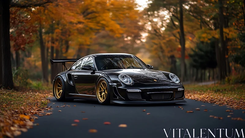 Midnight-black supercar glides through a quiet autumn tunnel