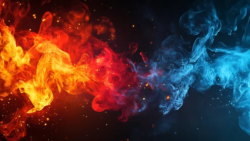 Thermodynamic Fluid Dynamics Visualization: Opposing Thermal States Rendered in Contrasting Color Sp