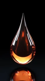 Glowing amber droplet hangs in calm, glasslike darkness