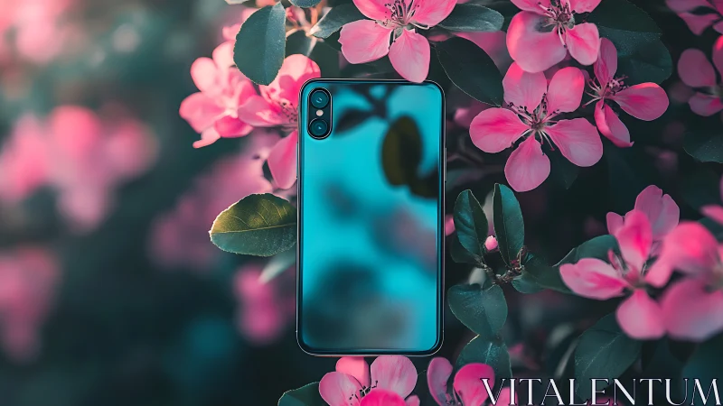 Stunning Turquoise Phone Blooms Among Vibrant Pink Flowers