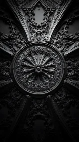 Baroque floral ceiling medallion in monochrome relief detail.