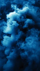 Dense blue smoke plumes in vertical dark gradient space.