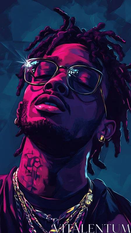 Neon glow portrait of cool confidence in electric color.