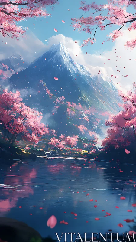 Petal-bright mountains whisper over a mirror-still spring lake