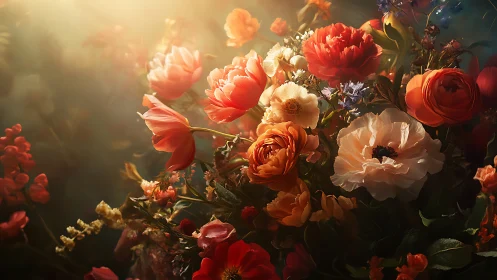 Luminous Floral Arrangement with Golden Hour Backlighting