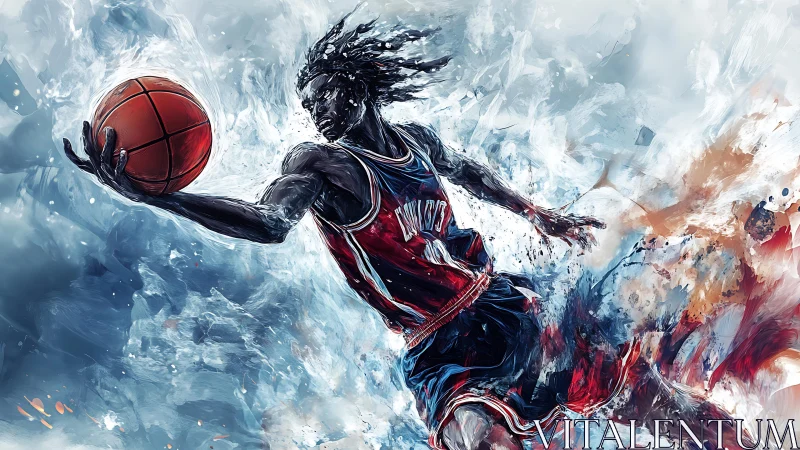 Dynamic basketball player lunges forward through abstract motion