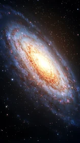 Dazzling spiral galaxy glows warmly in the quiet deep space