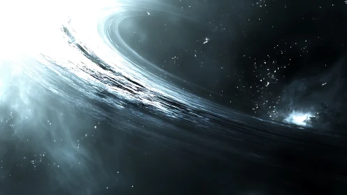 Astrophysical accretion disk rendered with luminous relativistic plume