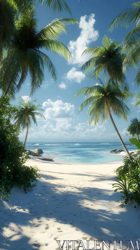 Tropical Beach with Palm Trees and Turquoise Water.