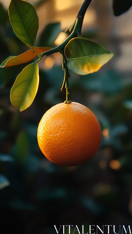 Sunlit orange hanging like a small glowing garden lantern.