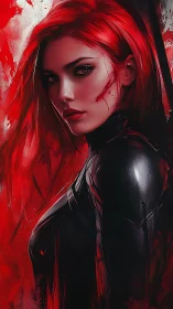 Red haired cyber assassin rendered in high contrast profile