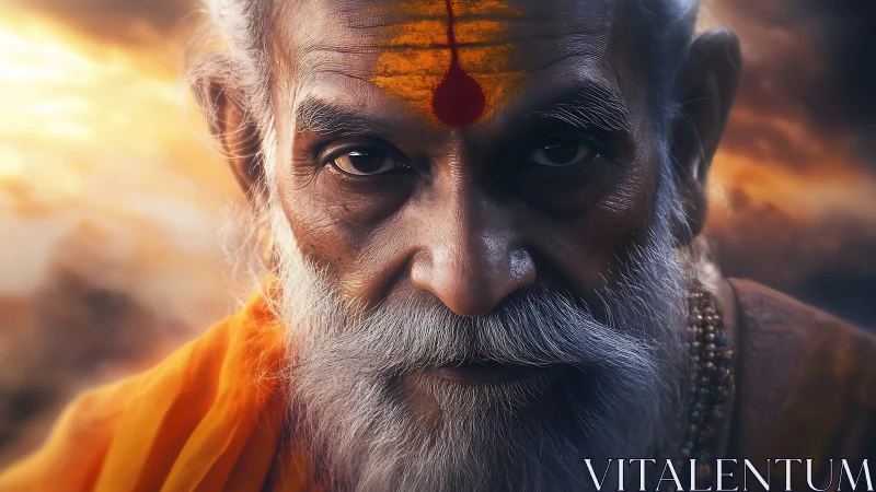 Digital close-up depicts elderly man with forehead marking