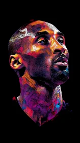 Color-saturated portrait of male figure on black background.