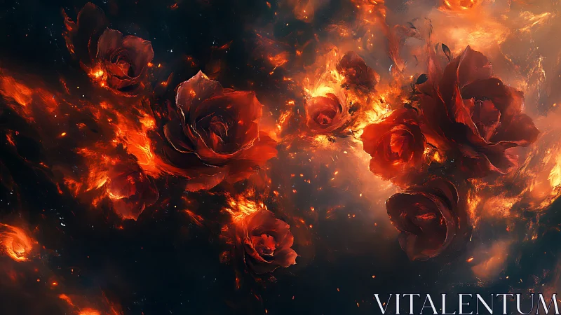 Fiery Roses Ablaze in Golden Flames.