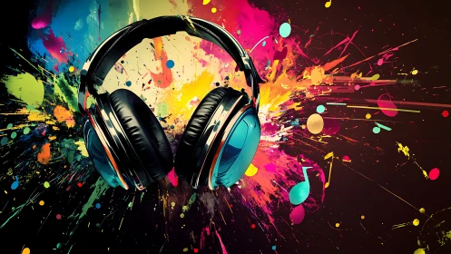 Chromed studio headphones ignite neon color explosion.