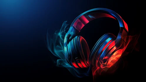 Neon headphones drift through smoke, pulsing with hidden bass