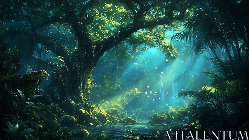 Submerged Cavern with Bioluminescent Flora and Aquatic Light.