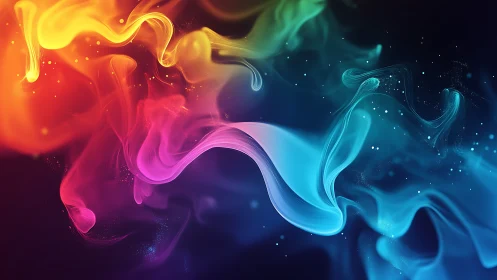 Multicolored abstract light trails on dark background.