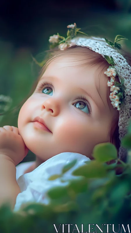 Wonder in a Flower Crown: A Child's Gentle Moment.