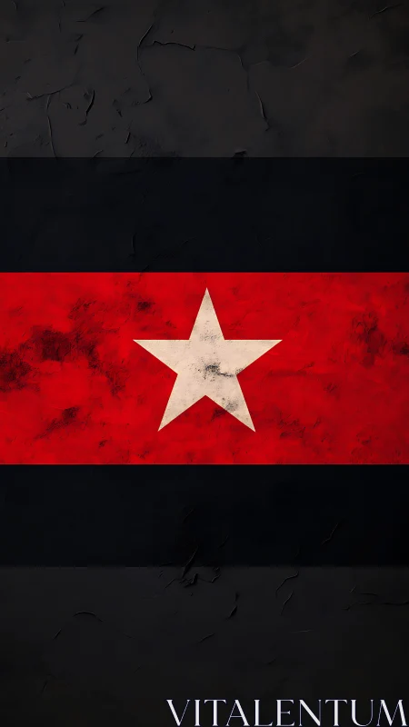 Weathered red and black flag with central white star.
