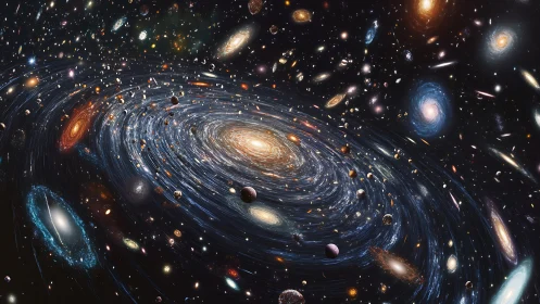 Spiral galactic supercluster vortex with multicolored nebular fields