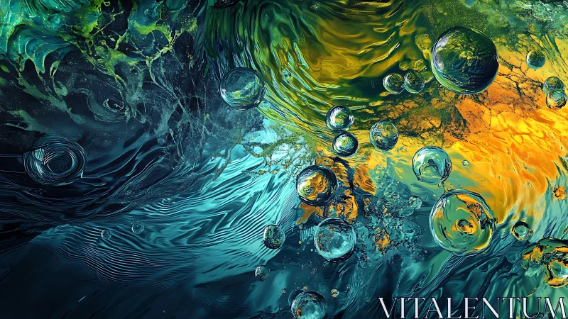 Fluidic chromatic vortex with suspended refractive orbs composition.