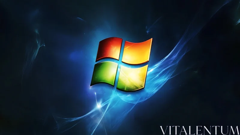 Windows logo glows within electric blue energy field.