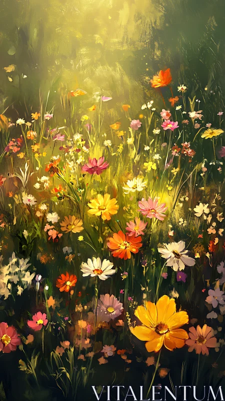 Oil Painting Wildflower Meadow with Golden Luminescence