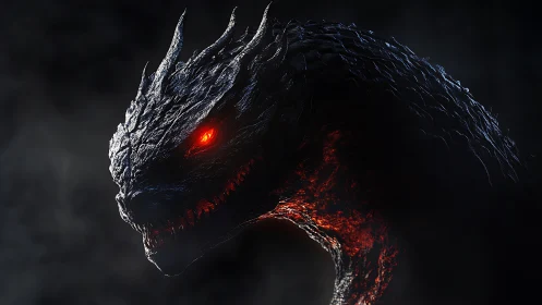 Side profile rendering of horned dragon with glowing core.