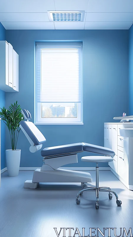 Clinical examination room contains adjustable chair and stool