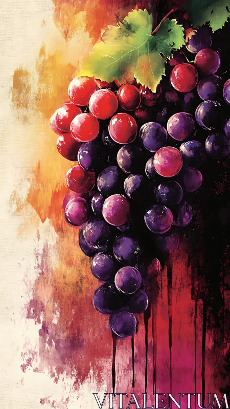 Lustrous grape cluster glows against fiery abstract backdrop