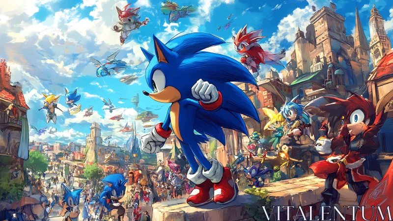 Blue-speed legend surveys a riotous multiverse cityscape