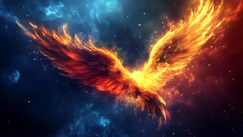 Majestic Phoenix Rising in Fiery Colors, Fantasy Digital Art.