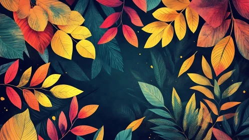 Digital botanical foliage border with vivid autumn palette.