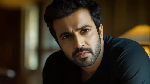 Warm, thoughtful portrait of a man in soft golden light.