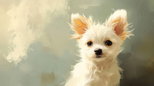 Bright-eyed fluffy puppy gazes softly into warm light