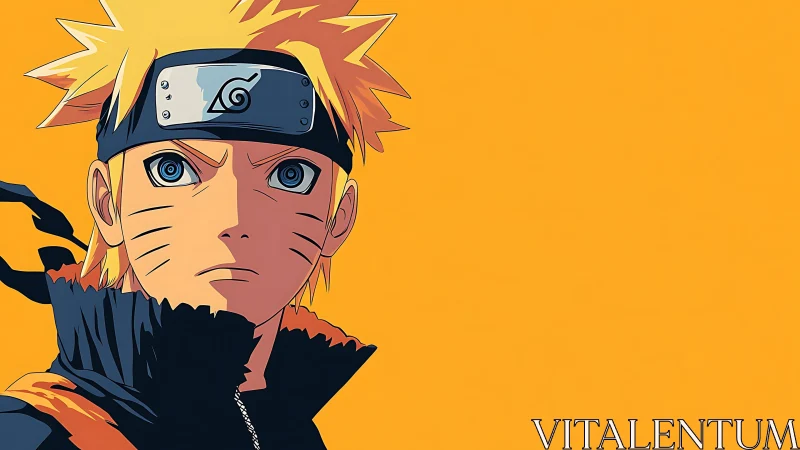 Anime headband character on flat orange background.