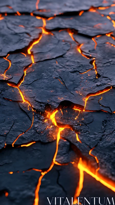 Molten Lava Fissures Flow Through Hardened Volcanic Crust.