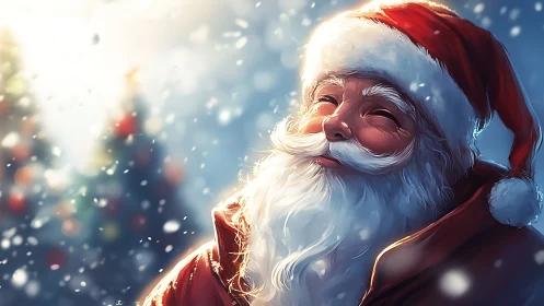 Santa Claus figure is rendered in close-up winter scene