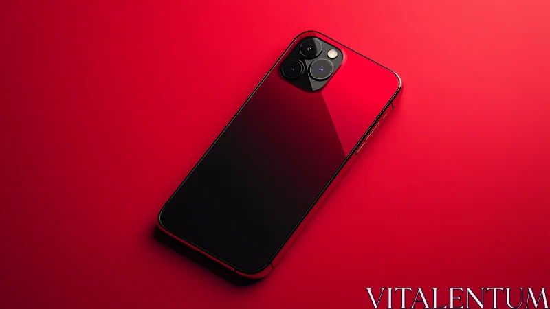 Premium Smartphone Against Crimson Background with Triple Lens System.