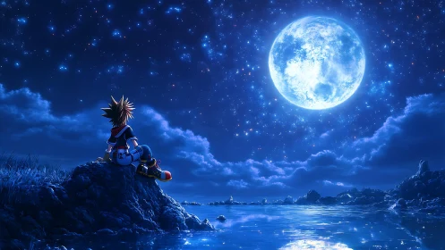 Moon-drenched dreamer rests beneath a galaxy of wishes tonight