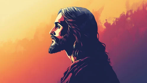 Stylized side-profile portrait of bearded man in warm gradient