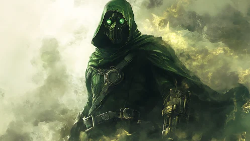 Emerald ghost in gaslit armor stalks the toxic horizon.