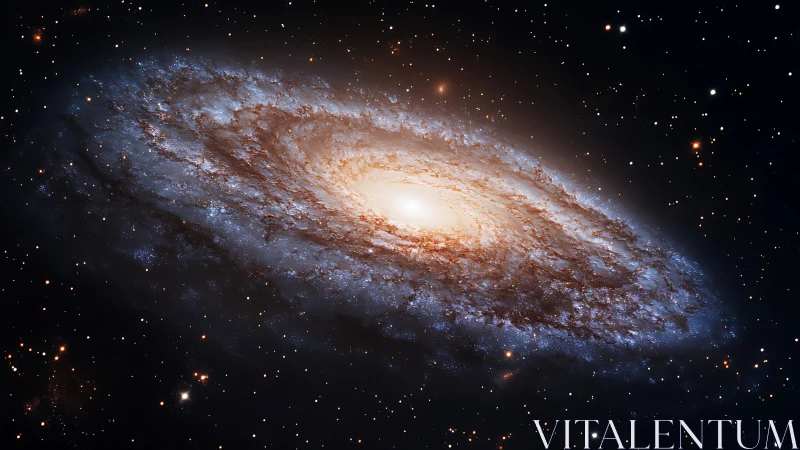 Edge-on spiral galaxy with central bulge in star field.