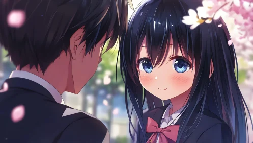 Soft spring confession between shy anime school sweethearts