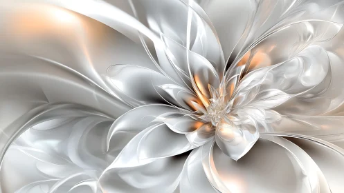 Abstract metallic flower structure forms layered reflective petals