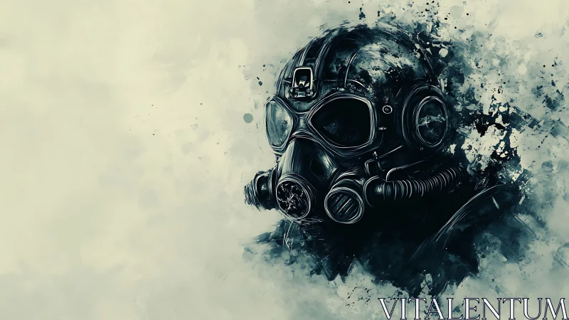 Dark gas mask soldier portrait in abstract smoke field.