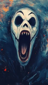 Howling specter skull amid swirling dark brushstrokes.