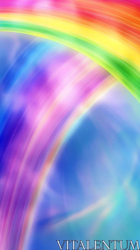 Iridescent rainbow arcs cross soft prismatic sky field.